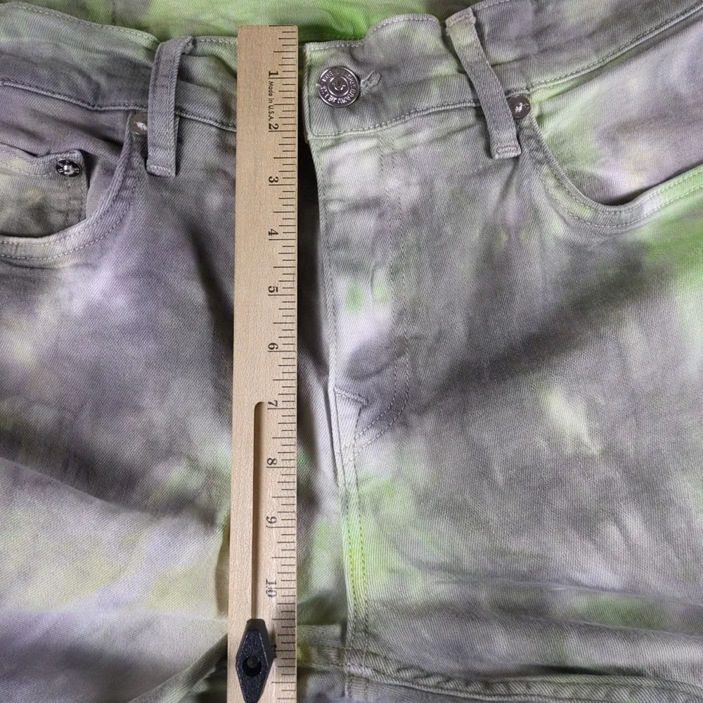 True Religion Tie Dye Jeans Mens 32x29 Gray Green Yellow Straight Leg Back Label